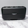 Black hard-shell waterproof fly box labeled Southern Style Fly Co designed for saltwater flies with compact size and durable build