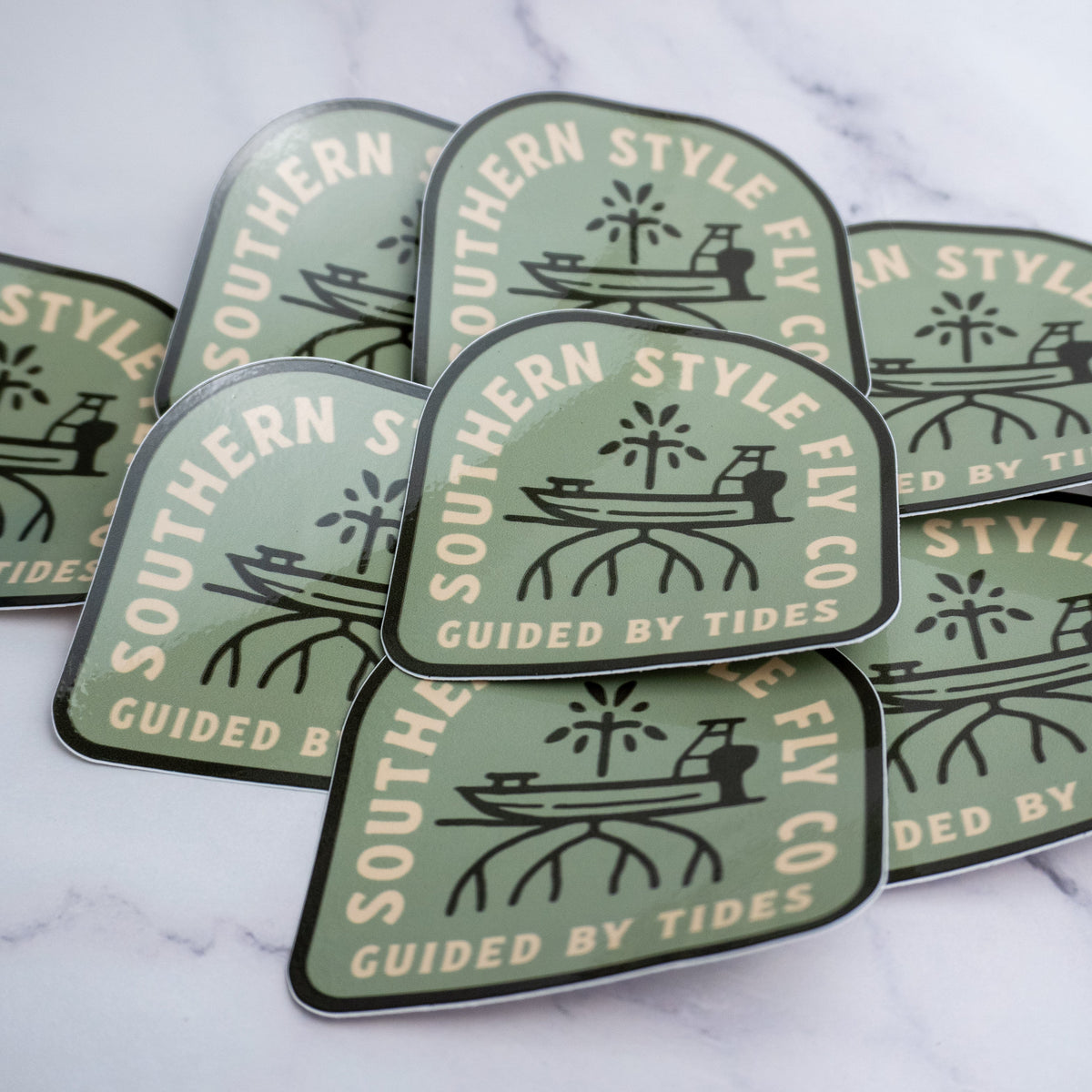Southern Style Fly Company Guided by Tides Sticker for fly fishing and skiff gear