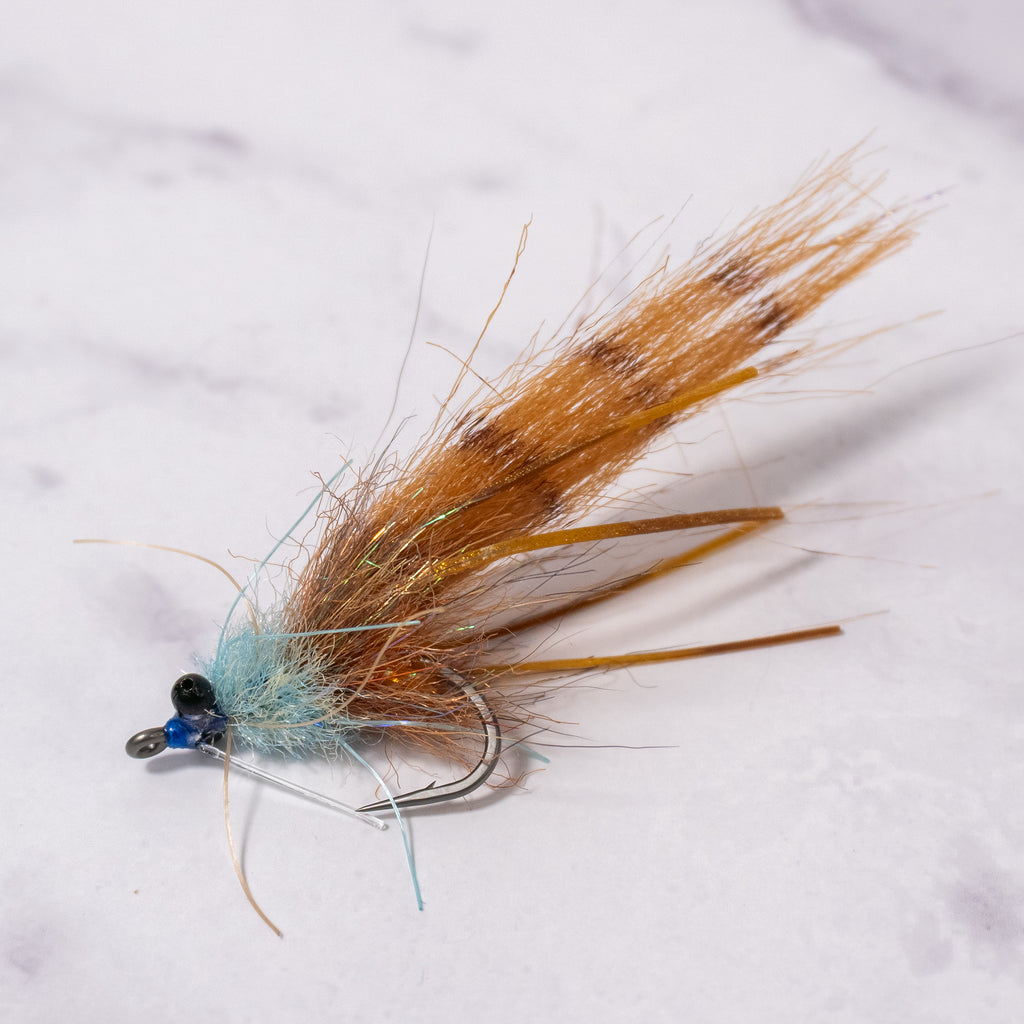 Blue-headed Longhorn Shrimp hand-tied on a size 2 Mustad Heritage Tarpon Streamer Hook for snook and redfish.