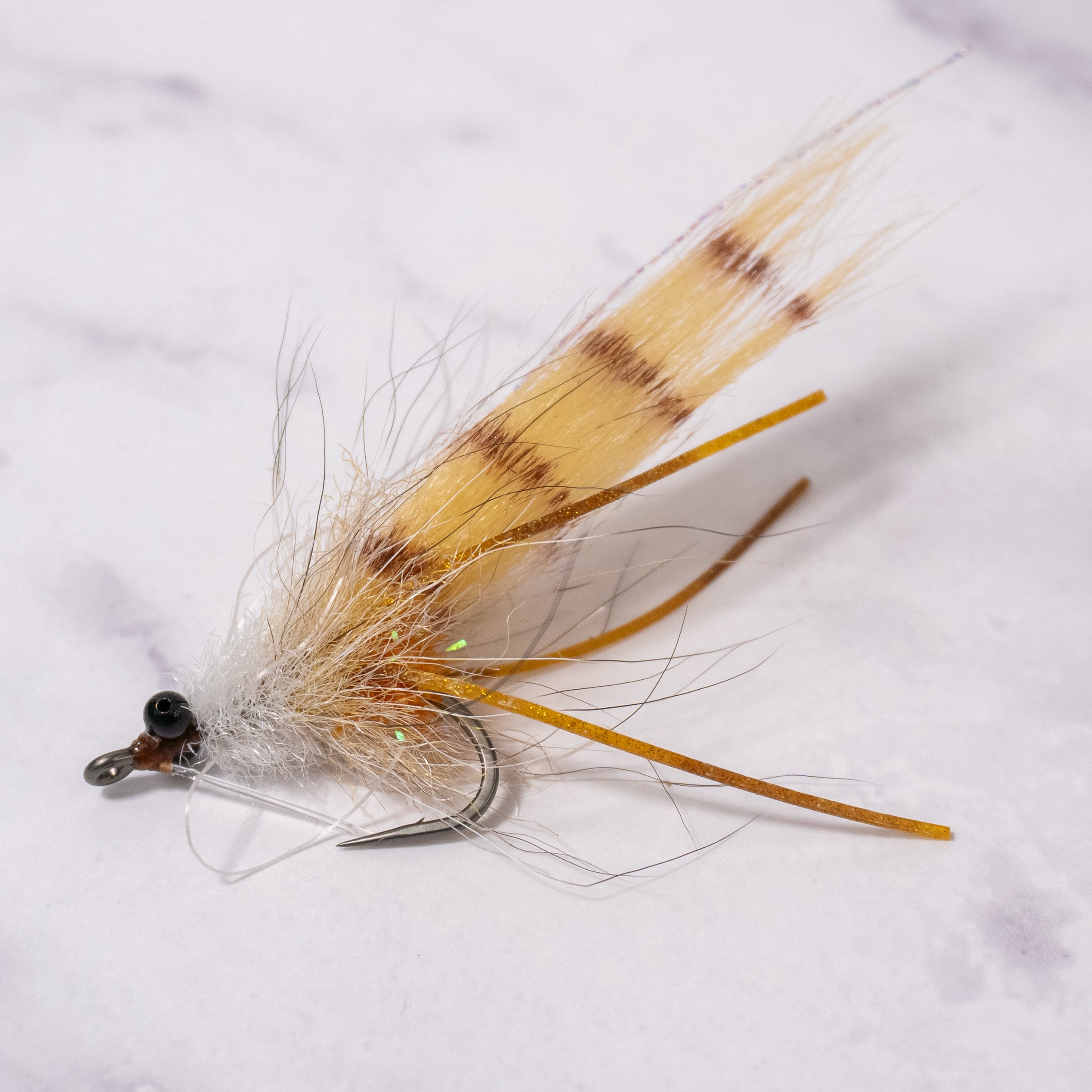 Natural Longhorn Shrimp fly tied on a size 2 Mustad Heritage Tarpon Streamer Hook for shallow-water snook and redfish.